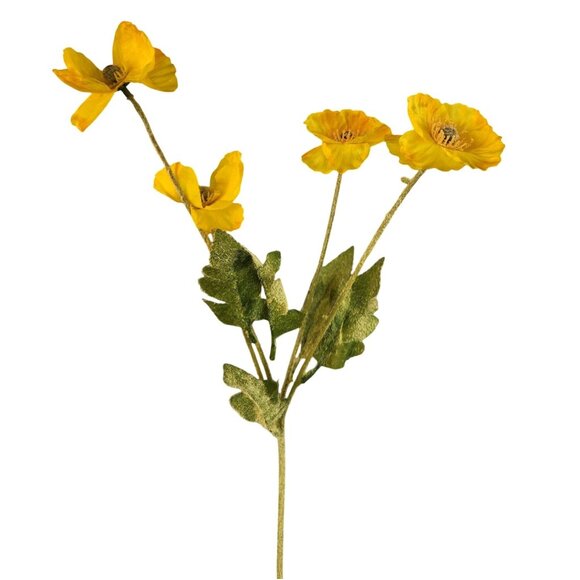 Yellow Artificial Poppy Flower Stems Silk & Plastic Foliage Single Stem Realisti - Picture 7 of 13